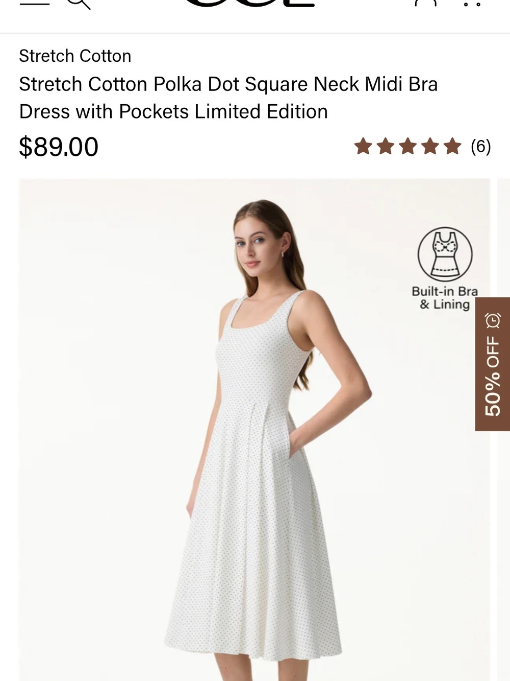 OGL White Polka Dot Square-Neck Midi Dress